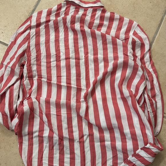 Red and White Striped Casual Button Down Shirt - Picture 4 of 4